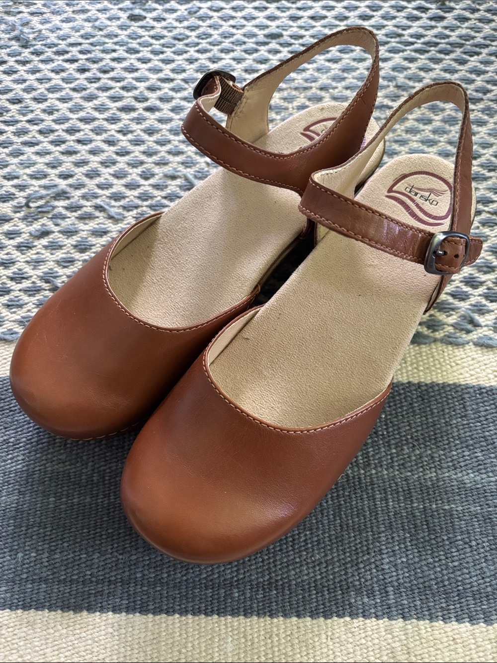 Dansko Sam Chestnut Brown Leather Mary Jane Slingback Clogs